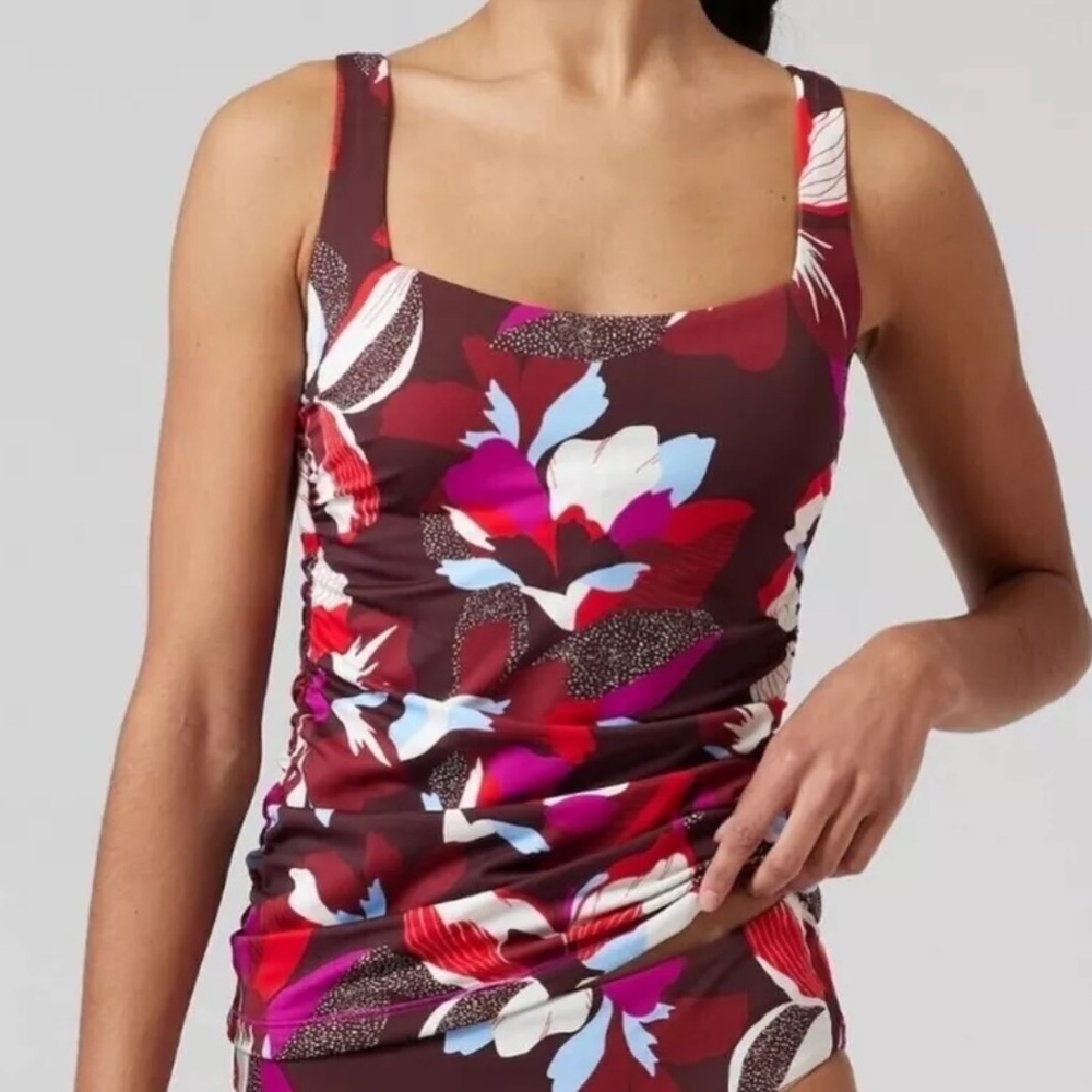 ATHLETA Square Neck Bra Cup Tankini Swim Top Separate Floral Size 32 B-C Cup